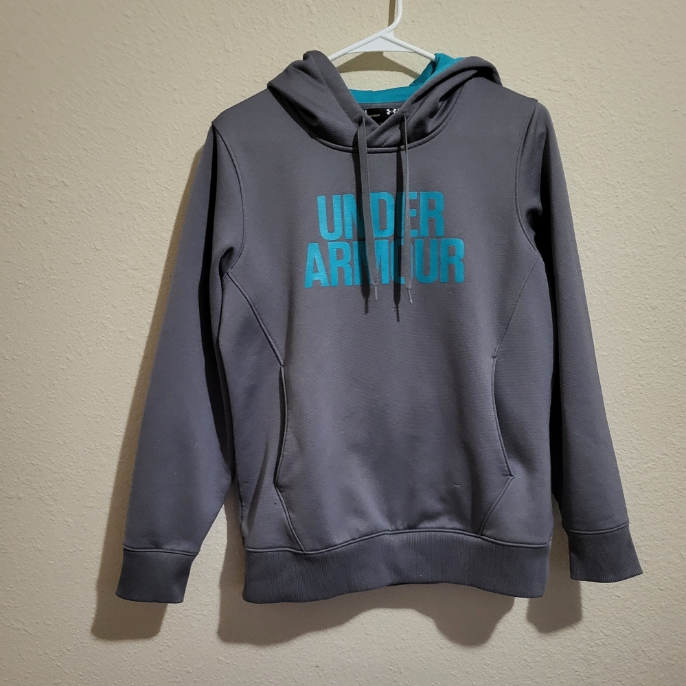 Under Armour Charcoal Gray Hoodie with Teal Logo